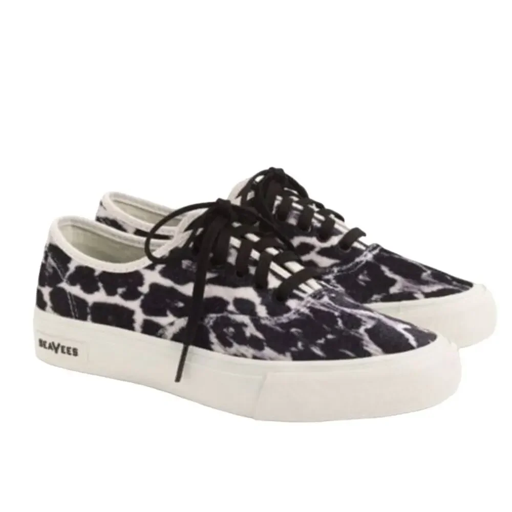 J. Crew Seavees Legend Velvet Sneakers Lace Up Platform Black Leopard 7